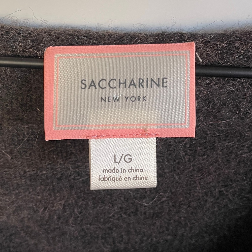 SACCHARINE NEW YORK Cowl Neck Dark Grey Floral Alpaca blend sweater Size‎ L - Picture 3 of 4